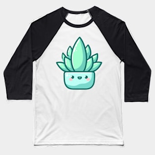 Cute Succulent Houseplant in Kawaii Style | Kawaii Green Plant Art Illustration Baseball T-Shirt